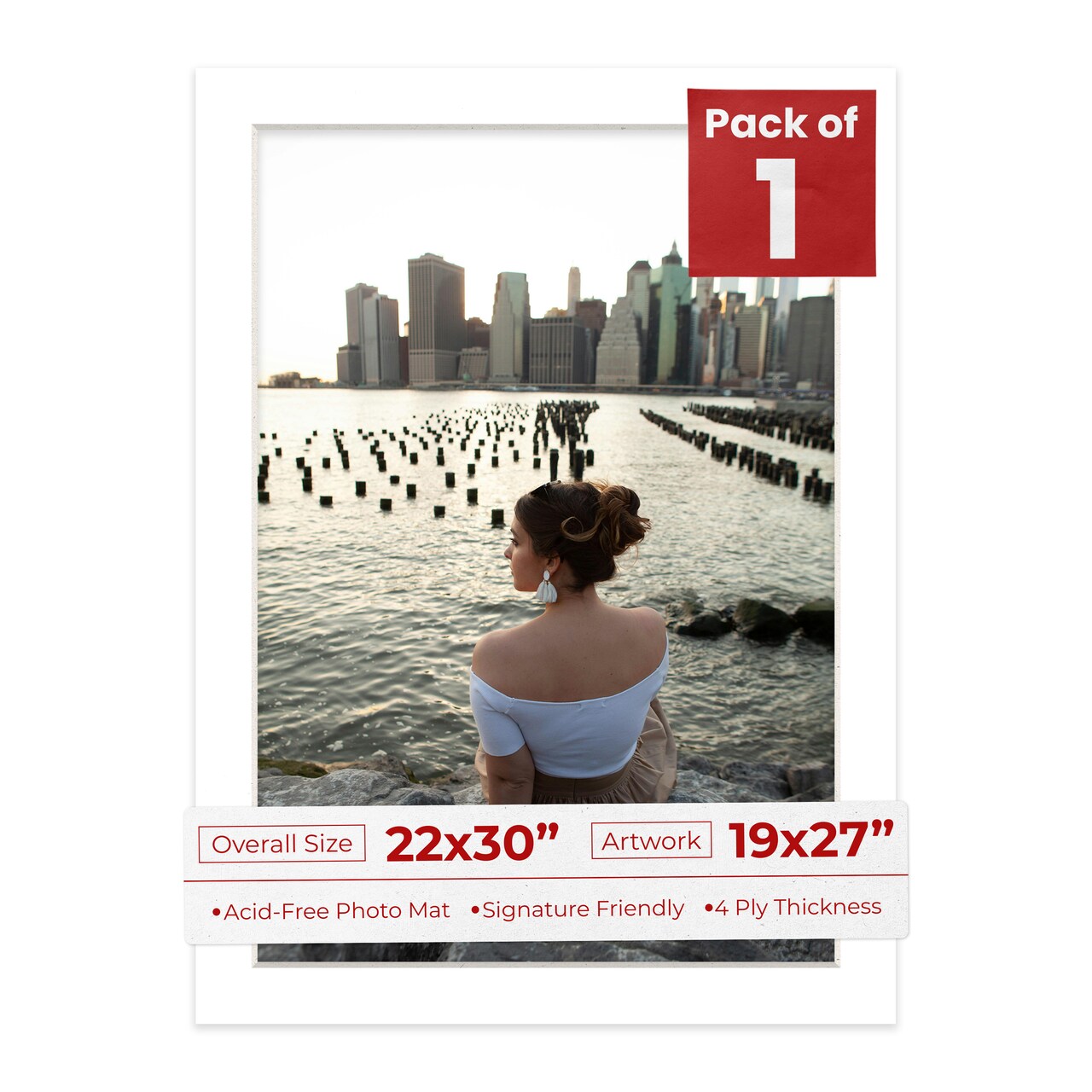 Textured White Mat Board for 22x30 Frames - Fits 19x27 Photos